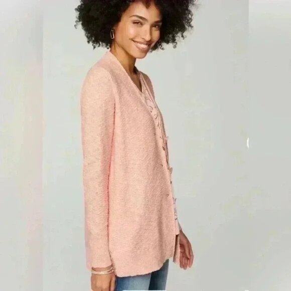 J. Jill Pink Macaro Textured Button Down Cardigan L - Picture 4 of 16